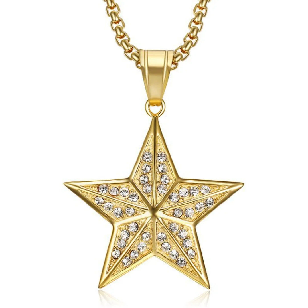 Gold Pentagram Star Pendant Necklace — Stainless Steel