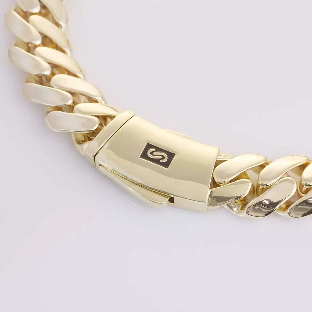 Gold Cuban Chain Necklace 14K Monaco Lock