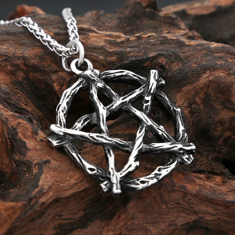 Classic Vintage Seal of Lucifer Satanic Pendant Stainless Steel Black Simple Pentagram Group Necklace For Men Biker