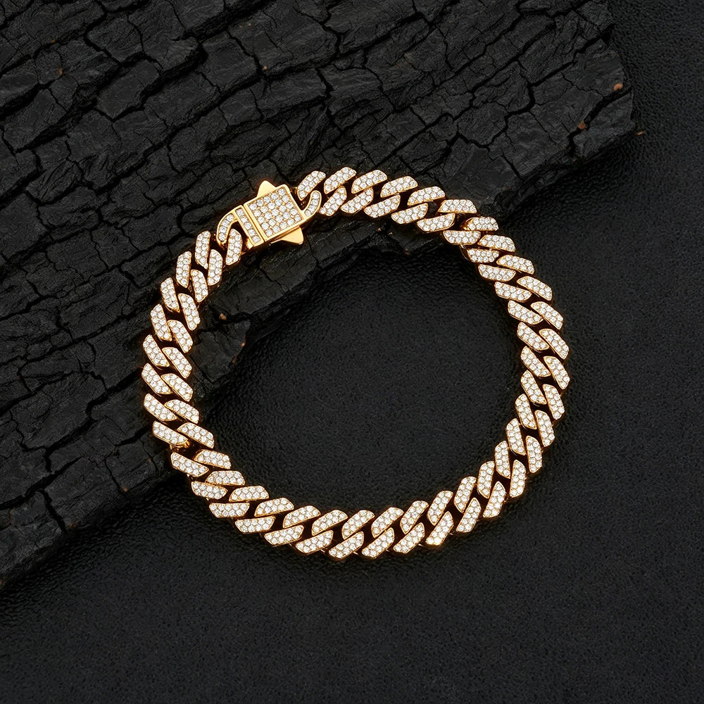 Gold Plated Silver Plated Stainless Steel Cubic Zirconia Iced Out Cuban Link Chain Hip Hop Jewelry Men Shiny Fashion Necklace