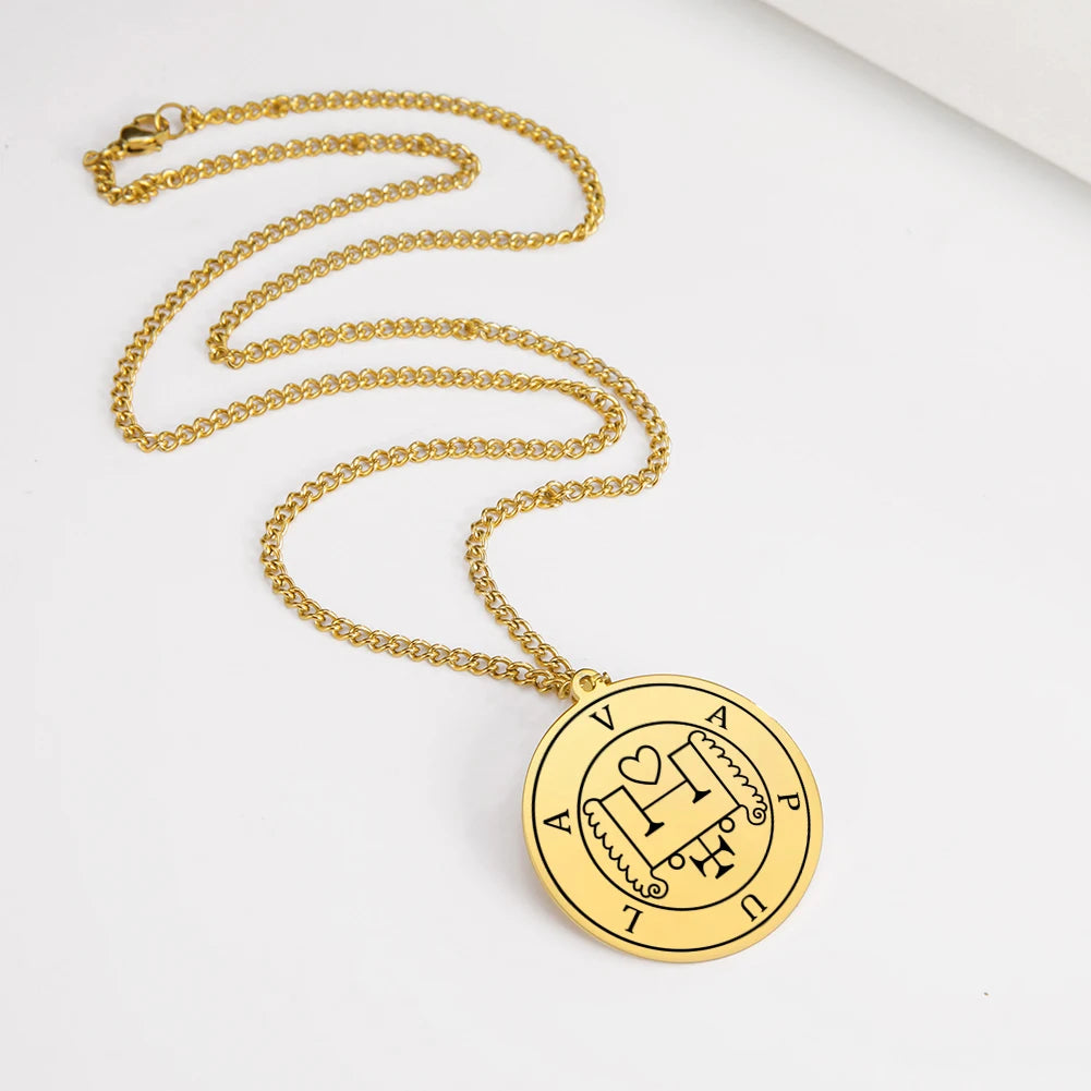 LIKGREAT Lesser Key of King Solomon Occult Sigil 72 Demon Charm Medalion Necklace for Men Women Stainless Steel Magic Talisman