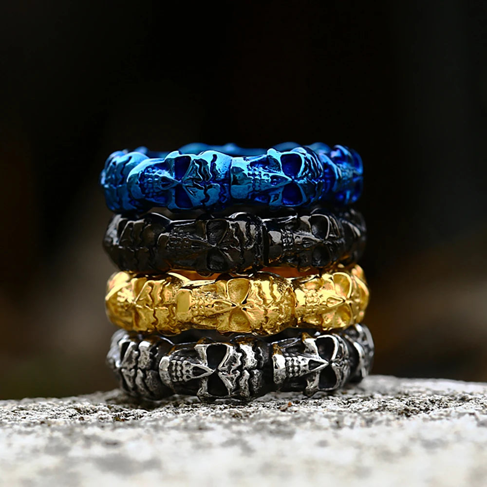 Unique Vintage 316L Stainless Steel Skull Ring For Men Punk Fashion Colorful Skull Rings Couples Biker Jewelry Gifts