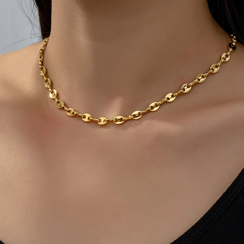 316L Stainless steel coffee bean Chain Necklace Cute pig nose chain bracelet Punk Hip Hop DIY jewelry Handmade necklace