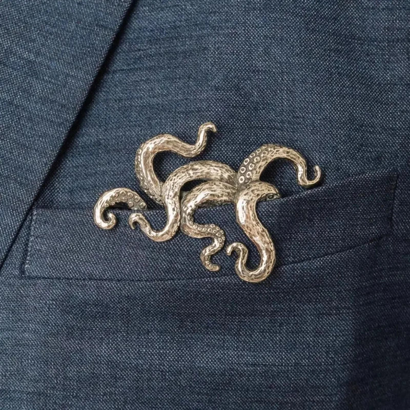 Metal pocket square vintage octopus crocodile men's suit new punk-style brooch heavy-duty accessory pin
