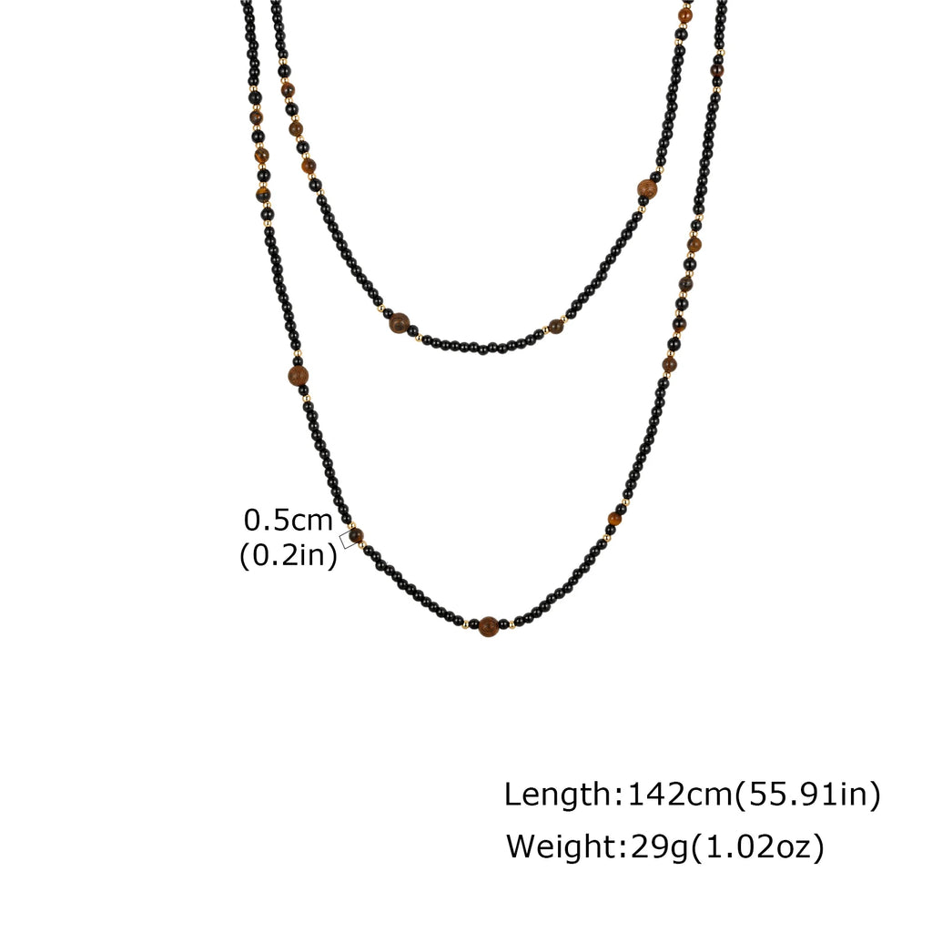 Black Agate Natural Stone Tiger Eye Beads Chain Necklace for Men, Retro Long Sweater Chain Necklace, Fashion Boho