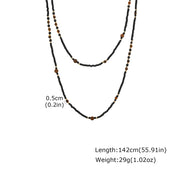 Black Agate Natural Stone Tiger Eye Beads Chain Necklace for Men, Retro Long Sweater Chain Necklace, Fashion Boho