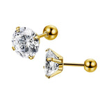 1 Pair 3-8mm Classic Round/Flat Back Screw Stud Earrings for Women/Men Stainless Steel  Shiny Zircon Crystal Piercing Jewelry