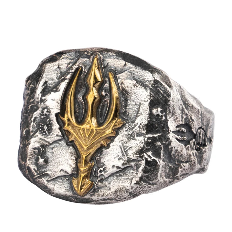 Trident Ring Trendy Male God Silver Ring cooper Punk Poseidon Fashion Jewelry