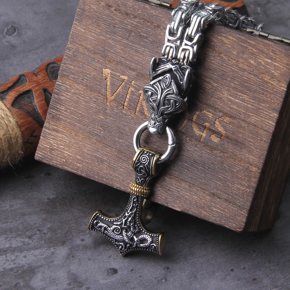 Never Fade Men Celtic Wolf Necklaces Viking Vegvisir Amulet Hammer Pendant Norse Runes Anchor Stainless Steel King