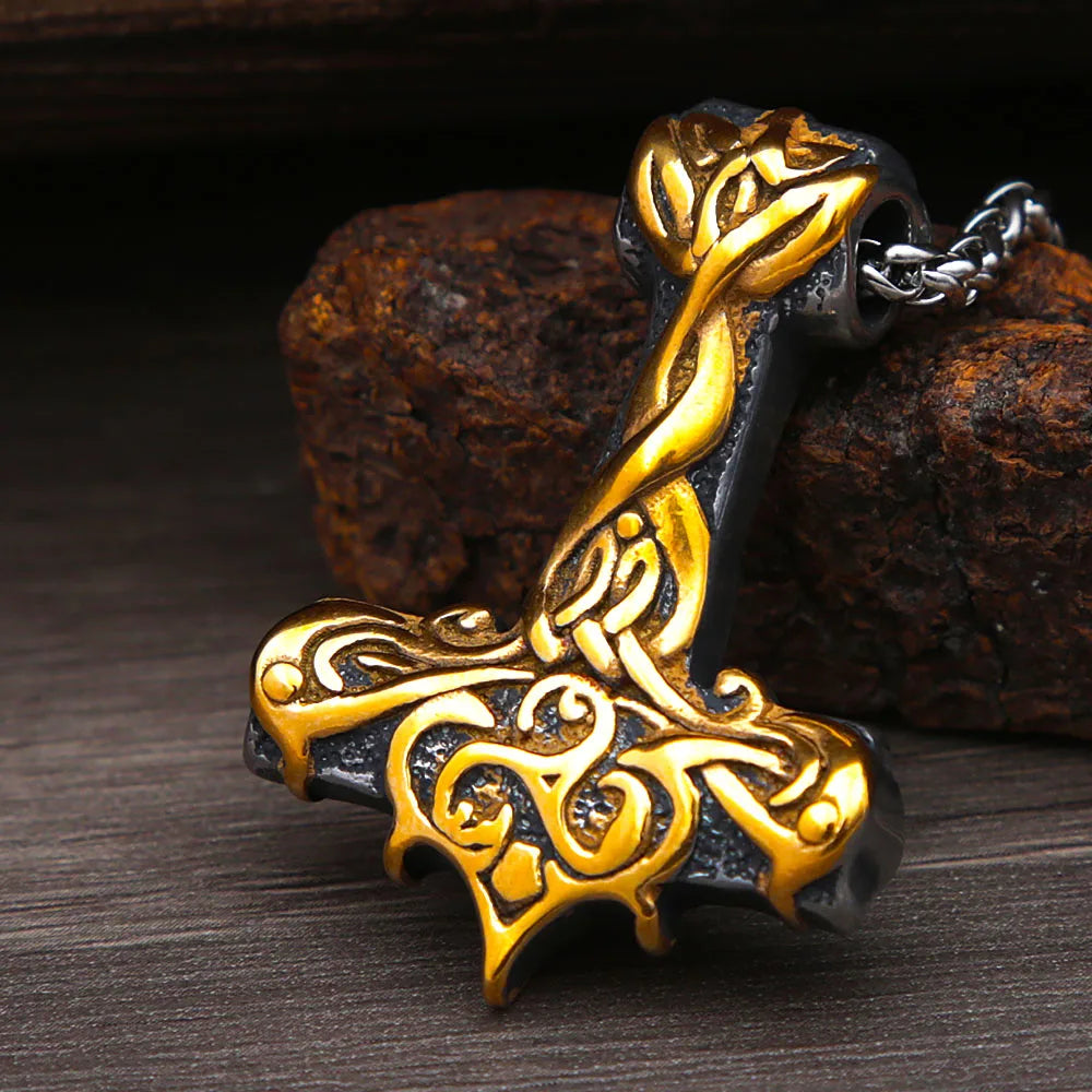 Vintage Men Nordic Thor Hammer Pendant Punk Hip Hop 316L Stainless Steel Biker Amulet Necklace Jewelry Gifts