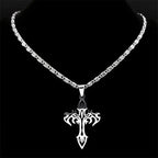 Gothic Cross Silver Pendant Flame Rock Colgante