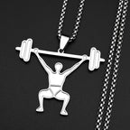 Gym Fitness Squat Weightlifter Barbell Pendant Necklace For Men Stainless Steel Male Sports Theme Hiphop Chain Jewelry