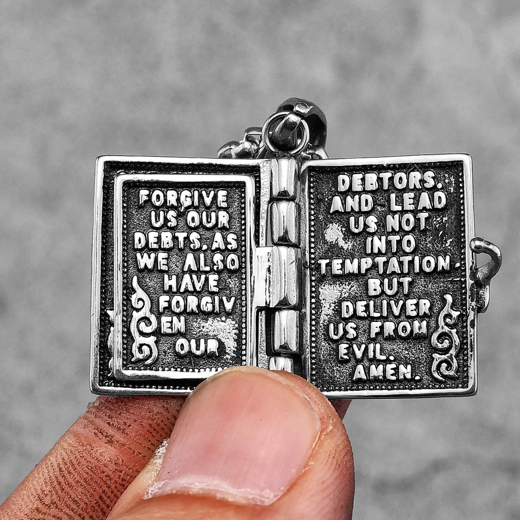 Openable Holy Bible Book Pendant — Stainless Steel