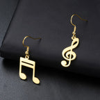 Music Note Drop Earrings for Women — Asymmetric Stainless Steel