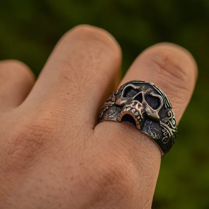 Retro Carved Santa Muerte Ring For Men Punk Gothic Rock Hiphop Designer Open Ring Handmade Jewelry Biker Accessories Unisex Gift