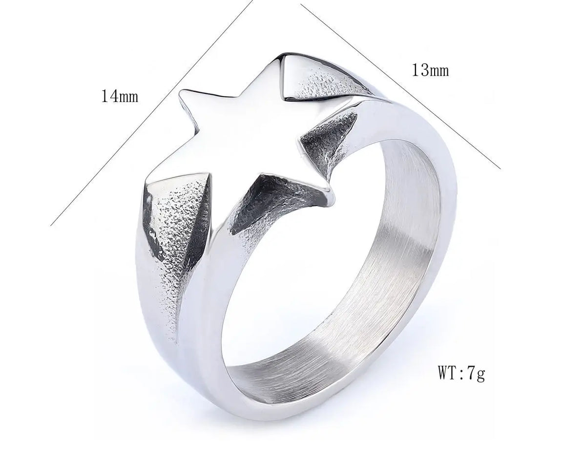 Simple Six-Point Star Band Ring — Stainless Steel