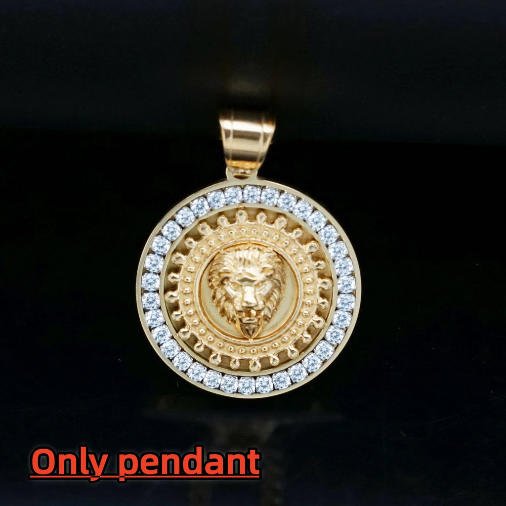Lion Head Rhinestone Pendant Necklace — Stainless Steel