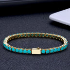 Gold Tennis Bracelet Blue Turquoise 4MM 18K