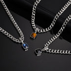 Cuban Stone Square Pendant Necklace — Stainless Steel