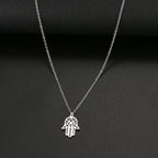 Vintage Hamsa Fatima Hand Pendant Natural Stone Evil Eye Necklace for Women Men Unisex Hollow Creative Clavicle Choker Jewelry
