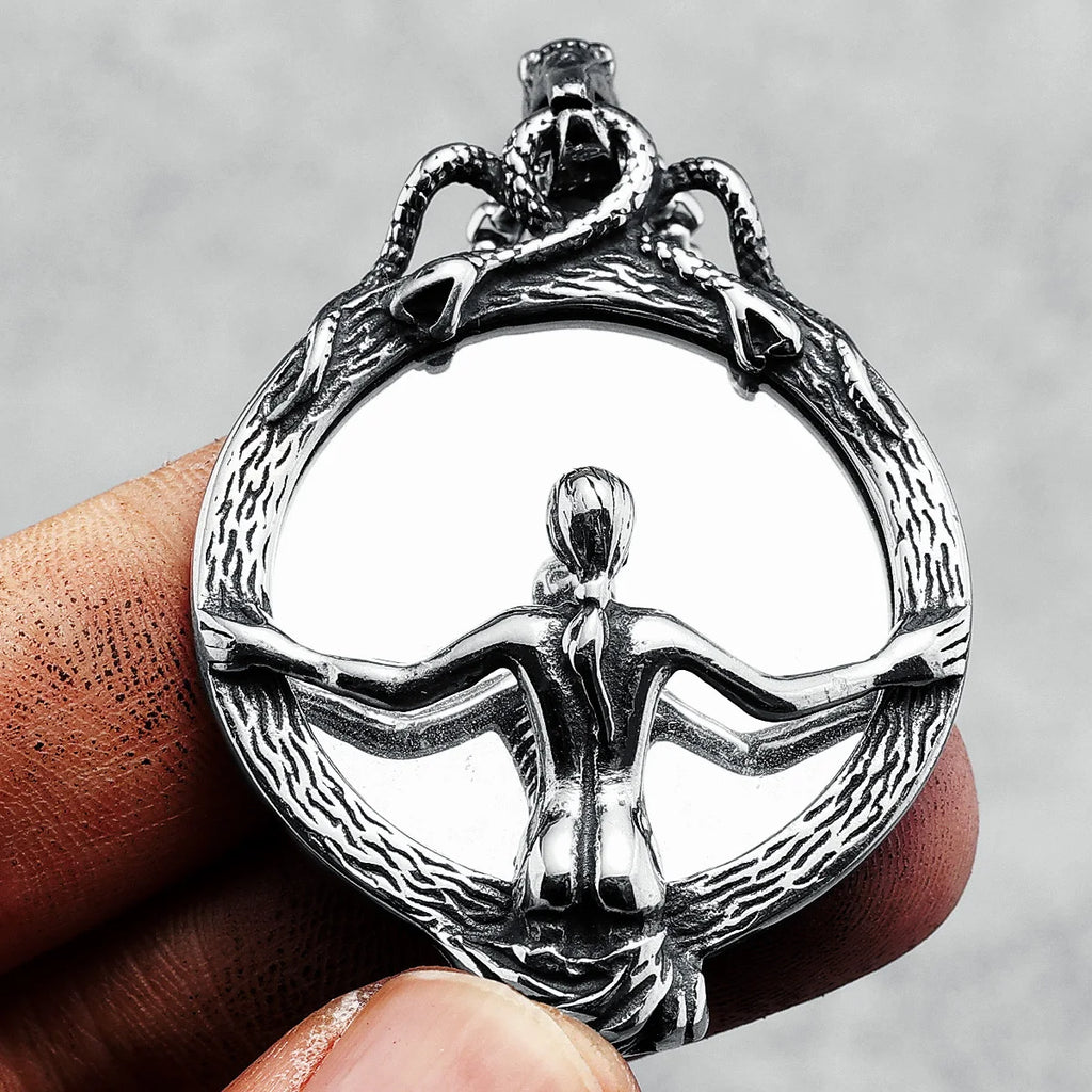 Magic Mirror Necklace Stainless Steel Men Skull Pendant Chain Vintage Punk Rock Hip Hop Rap for Friend Jewelry Gift