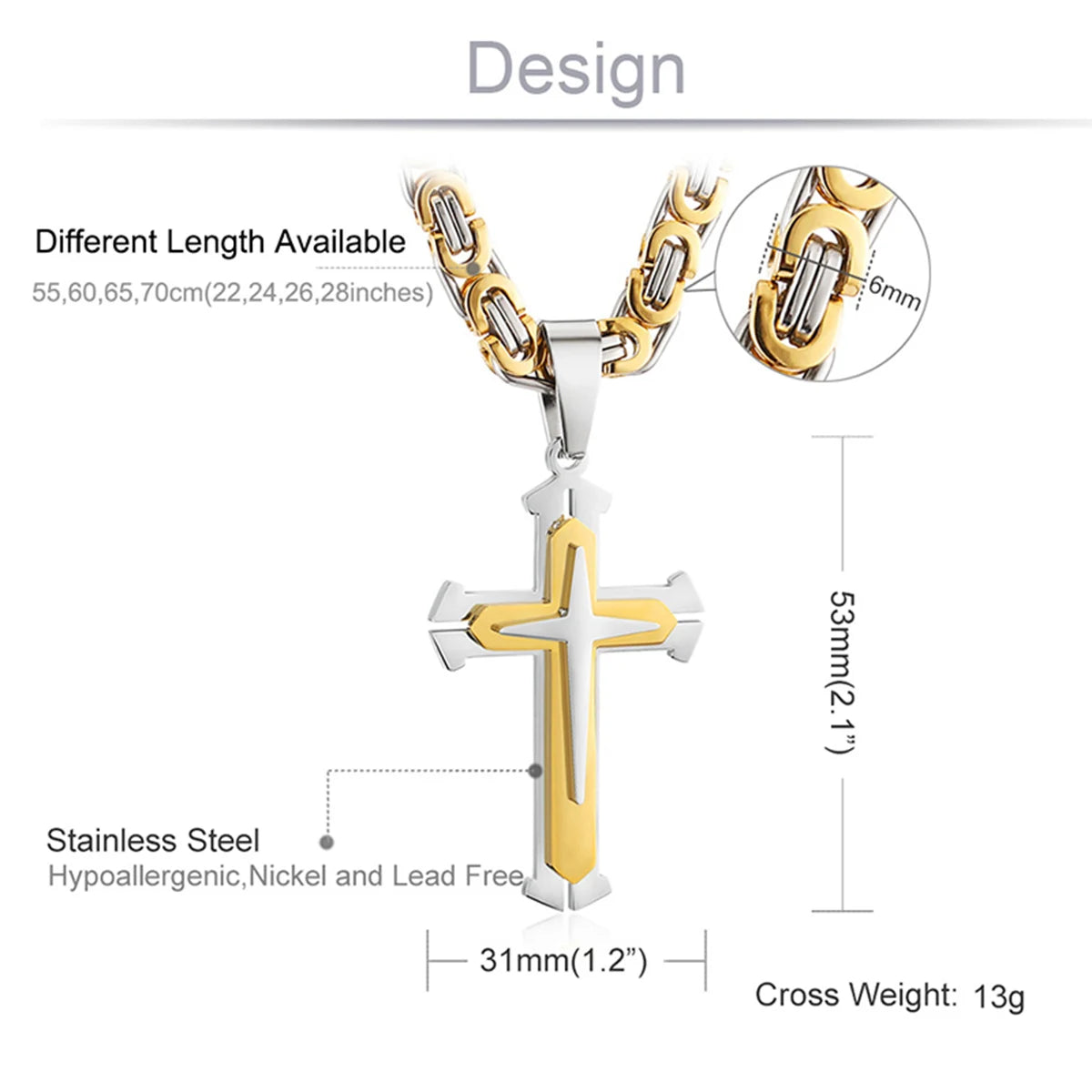 Knight Cross Three-Layer Pendant Necklace — Stainless Steel