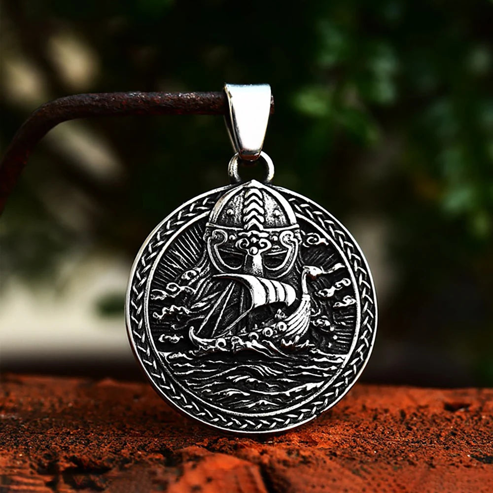 Viking Pirate Ship Dragon Pendant — Stainless