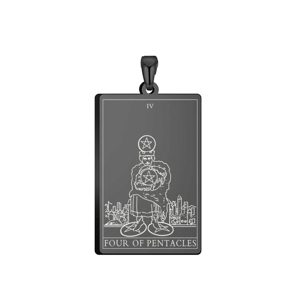 Dawapara Pentacles Tarot Card Pendant for Necklace Stainless Steel Golden Black Jewelry Accessories Charms Pendants