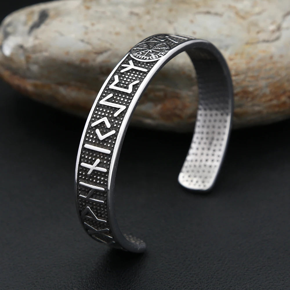 Vintage Nordic Viking Compass Bracelet Punk 316L Stainless Steel Vikings Rune Men Bangles Biker Amulet Jewelry Gift