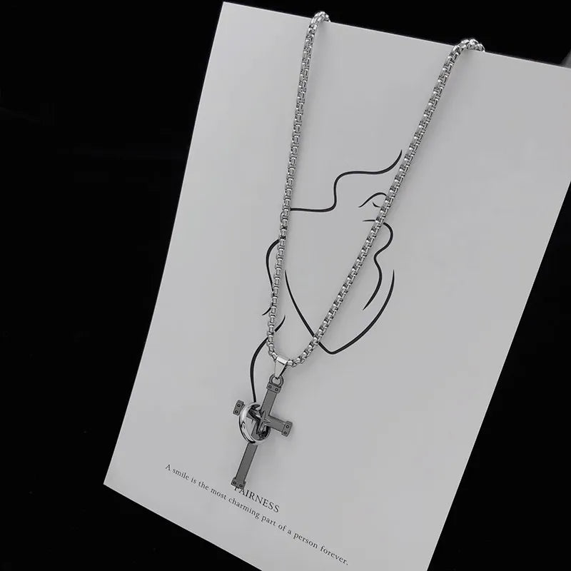 Cross Steel Pendant Japanese Korean Versatile