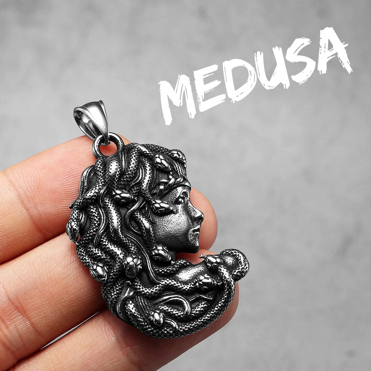 Medusa Snake Pendant Necklace Stainless Steel Greek