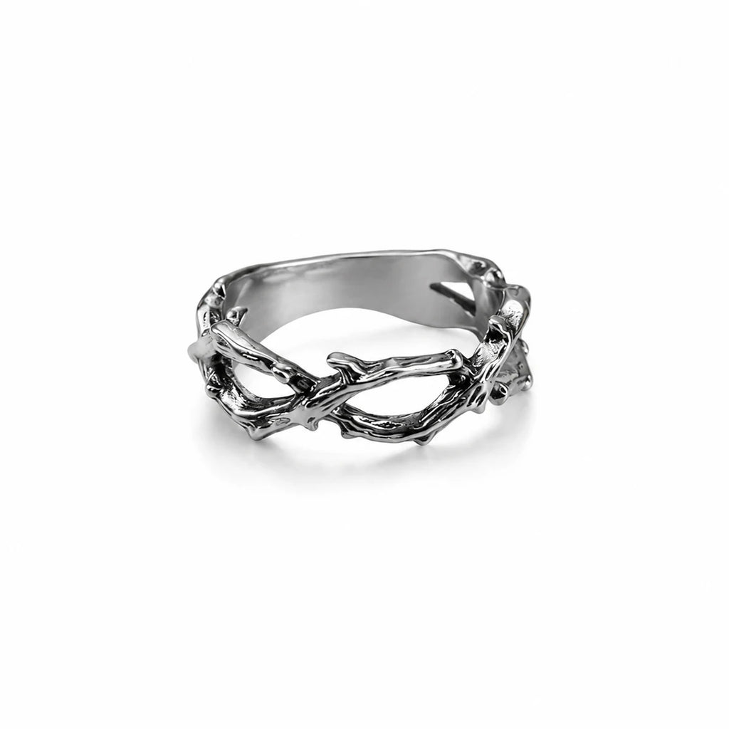 Twisted Thorn Branch Ring — 7mm Gothic, Stainless Steel