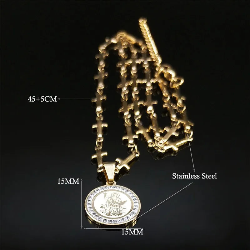 Saint Expeditus Archangel Gabriel Stainless Steel Crystal Michael Cross Chain Necklace Holy Sacred Heart of Jesus