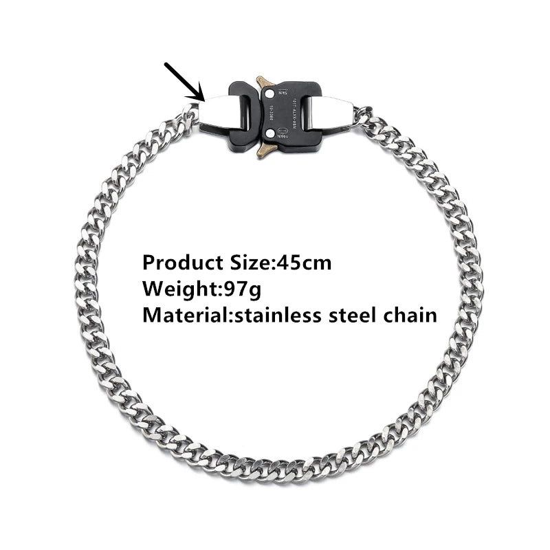 HANGZHI 2021 NEW Hip Hop Punk Titanium Steel Street Men and Women Letters Metal Safety Buckle Necklace Fashion Jewelry