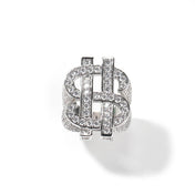 Iced Out Dollar Sign Ring for Men — Two-Tone CZ Pave