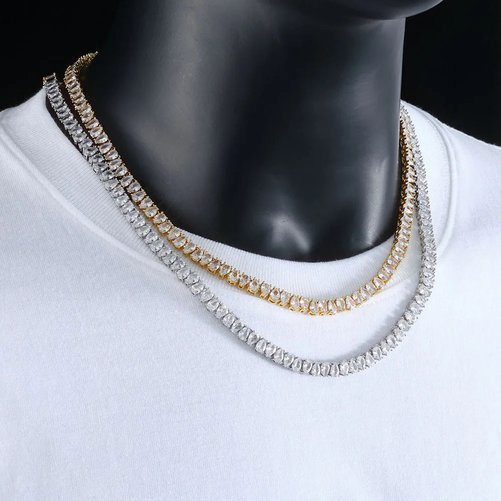 Silver Tennis Chain Necklace Teardrop CZ