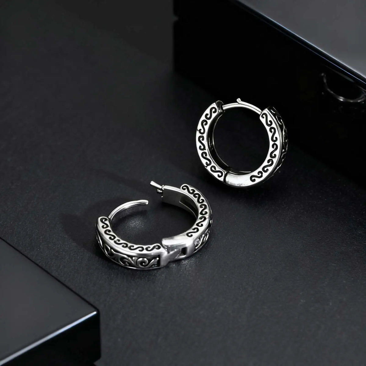 Punk Stainless Steel Hoop Earrings for Men Teens, Hypoallergenic Waterproof Small Huggies Earrings,Rock Hip Hop Cool