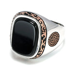 Real Pure Mens Rings Silver s925 Retro Vintage Turkish Rings For Men With Natural Black Onyx Stones Turkey Jewelry