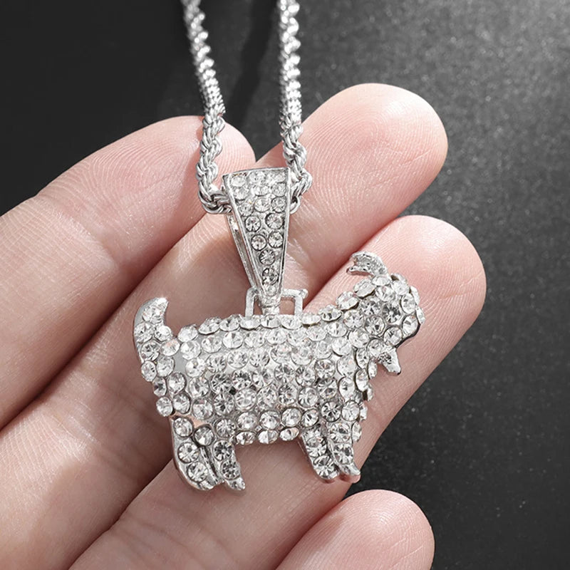Gold Iced Out Goat Pendant Rope Chain Necklace