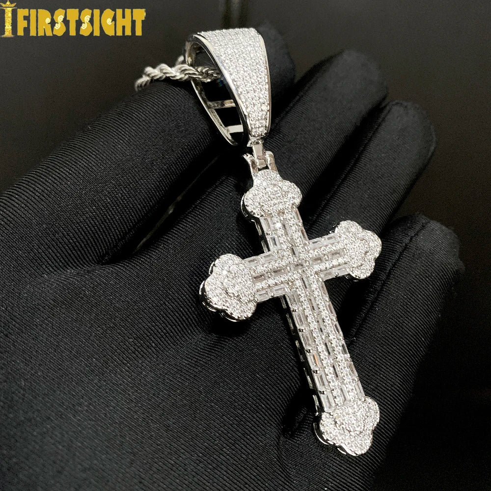 Iced Out Cross Necklace For Women Men Prong Setting Bling Micro Pave Pendant Gold Color Charm Hip Hop Jewelry