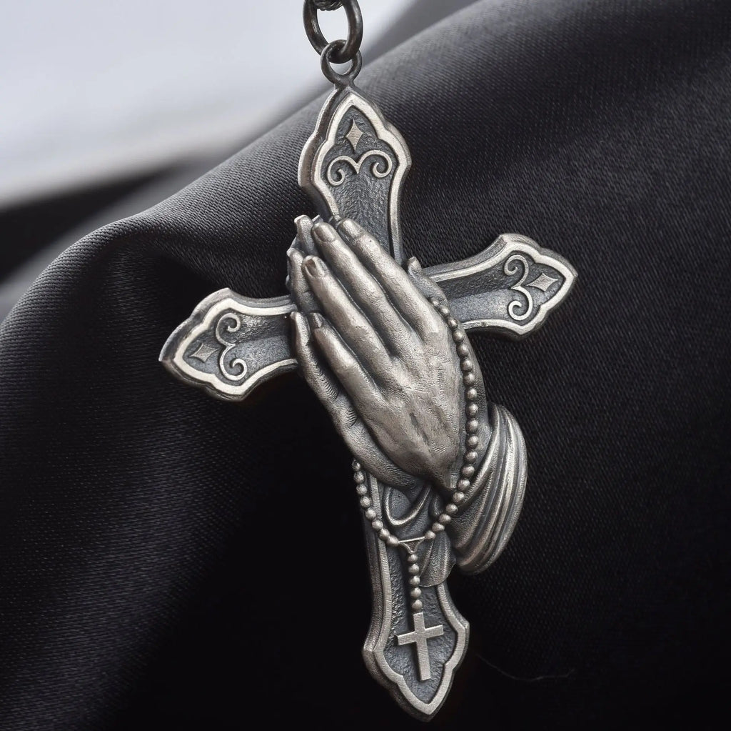 Prayer Hand Cross Stainless Steel Pendant Necklace