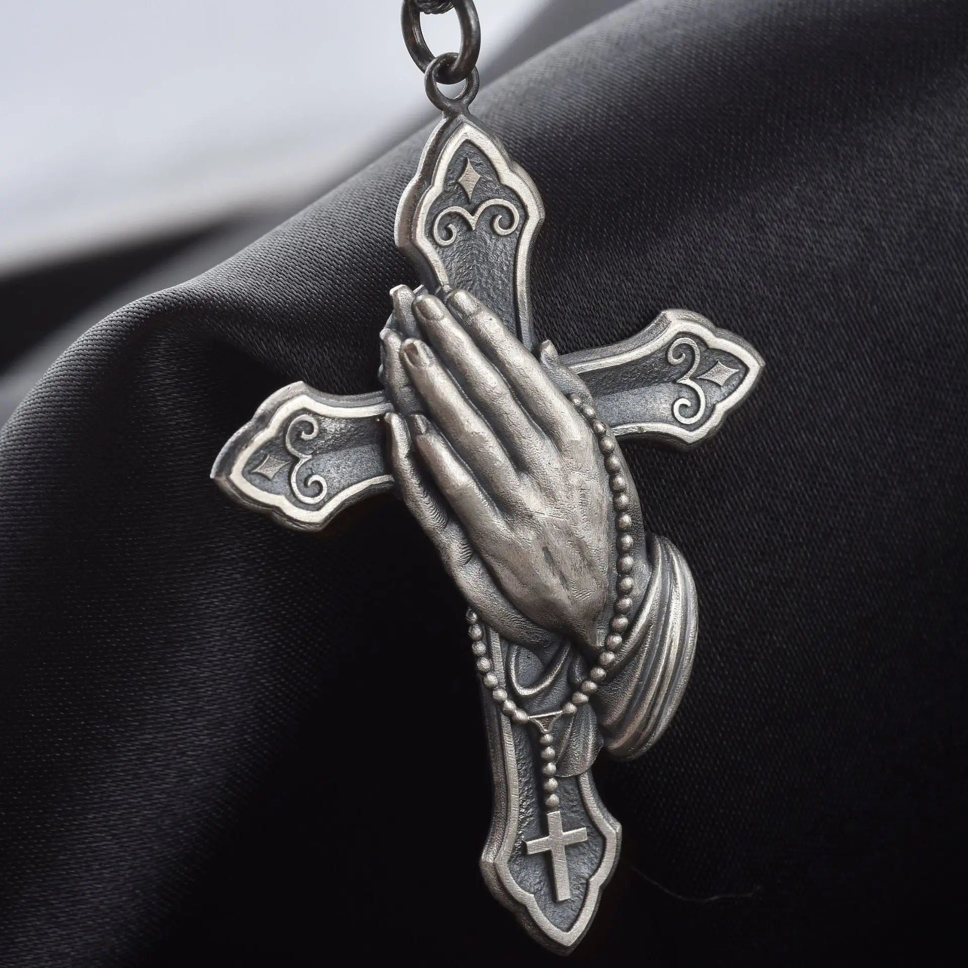 Prayer Hand Cross Stainless Steel Pendant Necklace