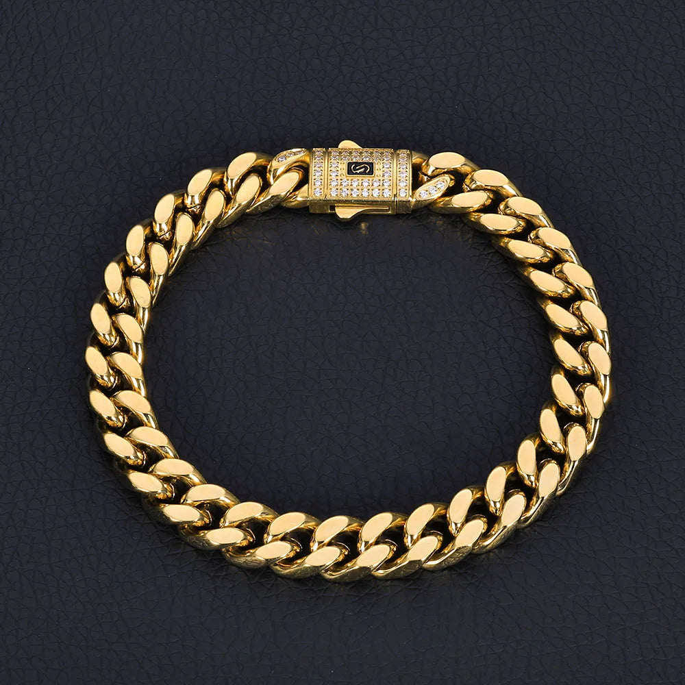 Black Cuban Bracelet Stainless Steel 14K Gold 6-13MM
