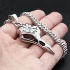 Vintage Fashion Vikings Compass Crow Head Pendant Necklace For Men Stainless Steel Nordic Animal Skull Necklaces Biker