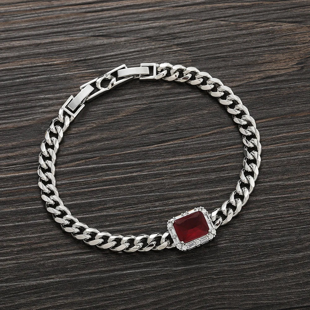 Iced Out Cuban Bracelet Stainless Steel Square Stone