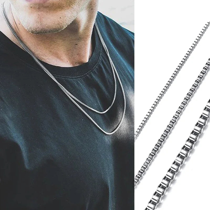 Mens Thin Box Chain Necklace,1/2MM Stainless Steel Chain Link Collars Gifts,Male Jewelry,18 to 24 Inch