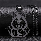 Goth Full Moon Wolf Head Pendant Necklace Women Men Black Color Forest Tree Hollow Animal Necklaces Jewelry Party Gifts