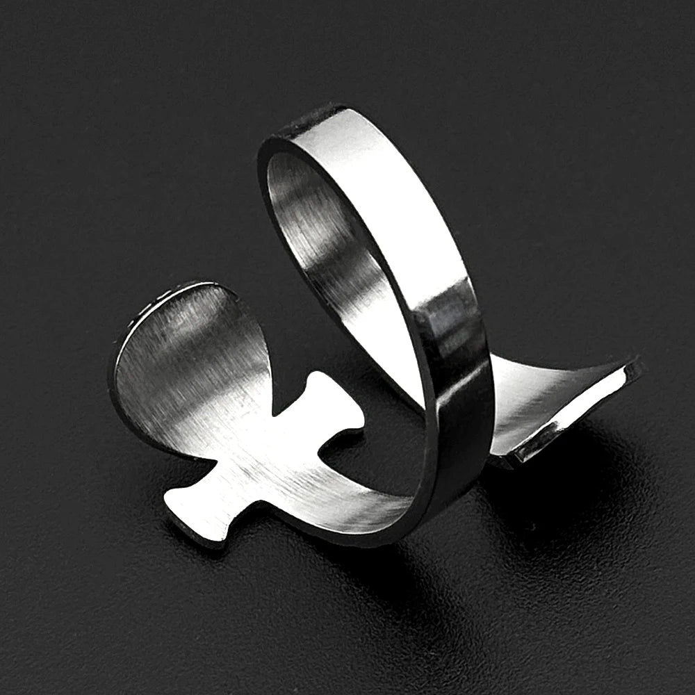 Egyptian Ankh Cross Key Of Life Adjustable Wrap Open Rings for Women Men Stainless Steel Finger Ring Amulet Protection