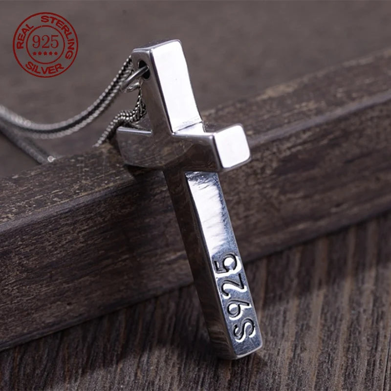 100% Solid S925 Sterling Silver Cross Pendant For Men women smooth High Polishing simple Design Jesus Christ Jewelry Gift