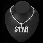 Men Women Hip Hop Letter STAR  Pendant Necklace with Cuban Chain Iced out Bling Necklaces Tennis Chain Fashion Punk Jewelry Gift